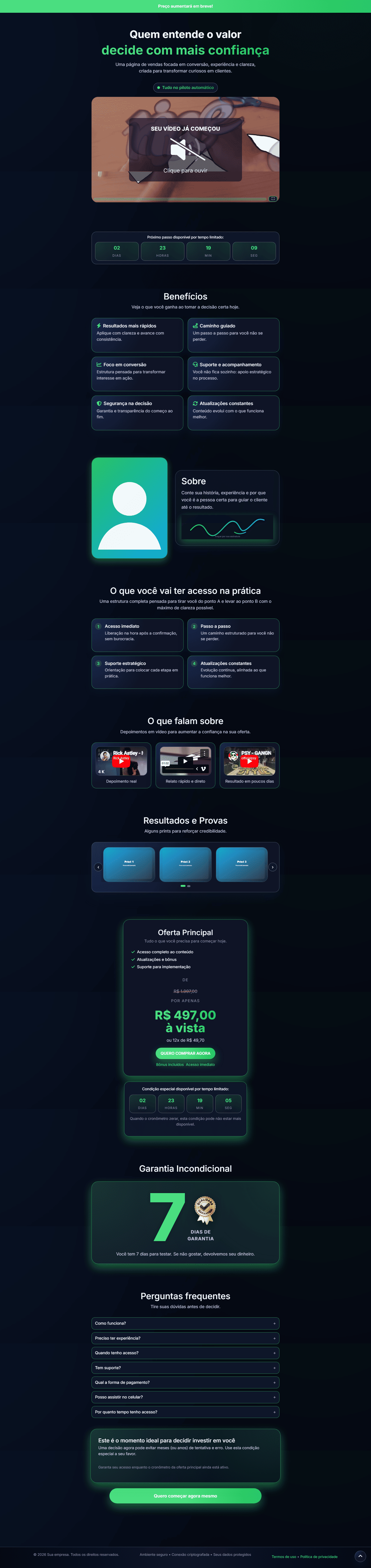Prévia da página de vendas no Ecossistema RBSlink.bio
